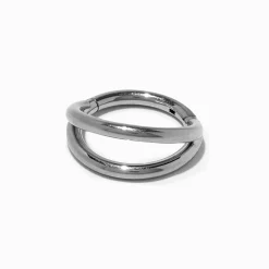 Claire's Bijoux Premium|Bijoux De Piercing-Anneau de nez en titane double rang 1,2 mm couleur argentée