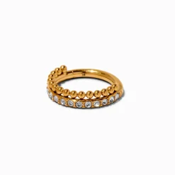 Claire's Bijoux Premium|Bijoux De Piercing-Anneau de nez 1,2 mm boules et strass en titane couleur dorée