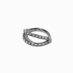 Claire's Bijoux Premium|Bijoux De Piercing-Anneau de nez 1,0 mm double rang strass titane couleur argentée