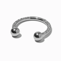 Claire's Bijoux De Piercing-Anneau de nez pour piercing septum fer à cheval en zircon cubique en acier inoxydable couleur argentée 1,2 mm