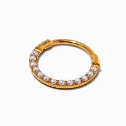 Claire's Bijoux Premium|Bijoux De Piercing-Anneau de piercing de nez à charnière 0,8 mm perle d'imitation acier inoxydable couleur dorée
