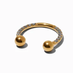 Claire's Bijoux De Piercing-Anneau en fer à cheval 1,2 mm pour piercing septum en zircon cubique et acier inoxydable couleur dorée
