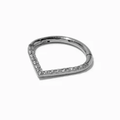 Claire's Bijoux Premium|Bijoux De Piercing-Anneau en pointe orné de strass 1,2 mm pour piercing septum en titane couleur argentée
