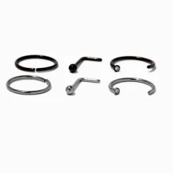 Claire's Bijoux Premium|Bijoux De Piercing-Anneau et clous de nez 0,8 mm aux designs variés en titane - Lot de 6