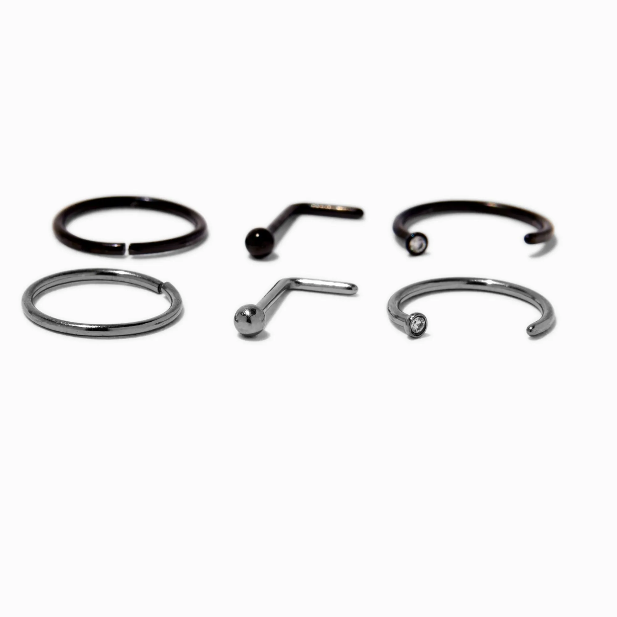 Claire's Bijoux Premium|Bijoux De Piercing-Anneau et clous de nez 0,8 mm aux designs variés en titane - Lot de 6
