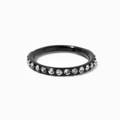 Claire's Colliers|Bijoux Premium-Anneau pour le nez à charnière strass 0,8 mm en titane noir
