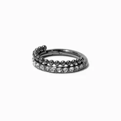 Claire's Bijoux Premium|Bijoux De Piercing-Anneau pour piercing de nez 1,2 mm boules et strass en titane couleur argentée