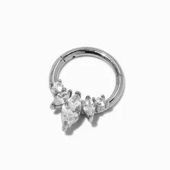 Claire's Clous D'oreilles|Bijoux Premium-Anneau pour piercing septum couronne 1,2 mm avec zircon cubique en acier inoxydable couleur argentée