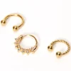 Claire's Bijoux De Piercing-Anneaux de cartilage torsadés avec strass 1,2 mm couleur dorée - Lot de 3