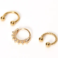 Claire's Bijoux De Piercing-Anneaux de cartilage torsadés avec strass 1,2 mm couleur dorée - Lot de 3