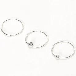Claire's Bijoux Premium|Bijoux De Piercing-Anneaux de nez avec strass barre boule 0,6 mm couleur argentée - Lot de 3