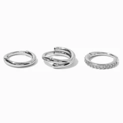 Claire's Bijoux De Piercing-Anneaux de nez 1,0 mm torsadés en zircon cubique et acier inoxydable couleur argentée - Lot de 3
