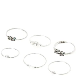 Claire's Bijoux Premium|Bijoux De Piercing-Anneaux de nez vintage 0,6 mm couleur argentée - Lot de 6