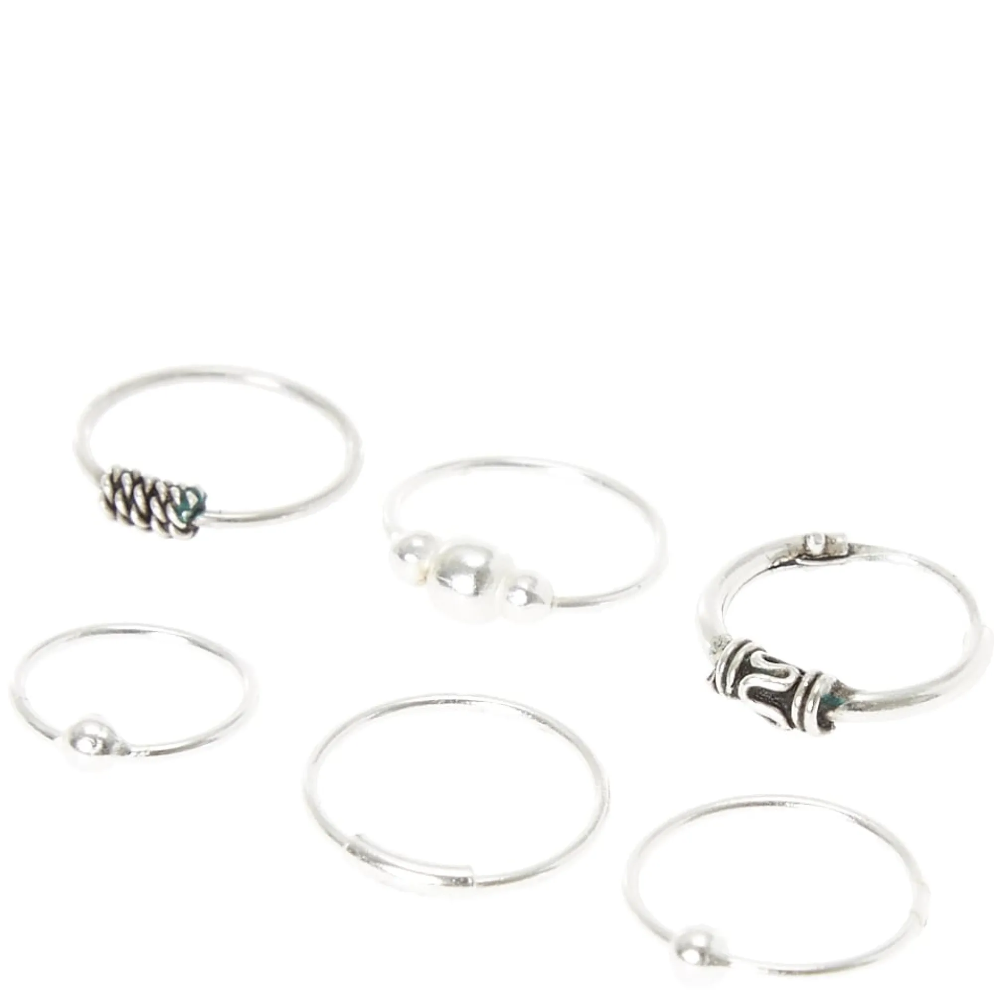 Claire's Bijoux Premium|Bijoux De Piercing-Anneaux de nez vintage 0,6 mm couleur argentée - Lot de 6
