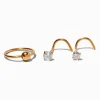 Claire's Bijoux Premium|Bijoux De Piercing-Anneaux et clou de nez 0,8 mm avec strass en titane couleur dorée - Lot de 3