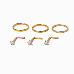 Claire's Bijoux Premium|Clous D'oreilles-Anneaux et clous en zircon cubique 0,8 mm en titane couleur dorée - Lot de 6