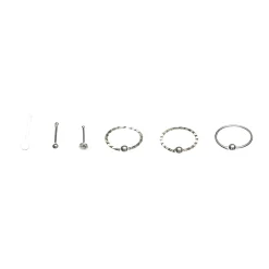 Claire's Bijoux De Piercing-Anneaux et clous pour piercing de nez basiques 0,6 mm couleur argentée et transparents - Lot de 6