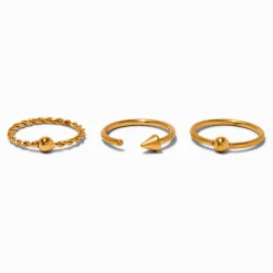 Claire's Bijoux De Piercing-Anneaux 0,8 mm motifs pointe torsades en titane couleur dorée - Lot de 3