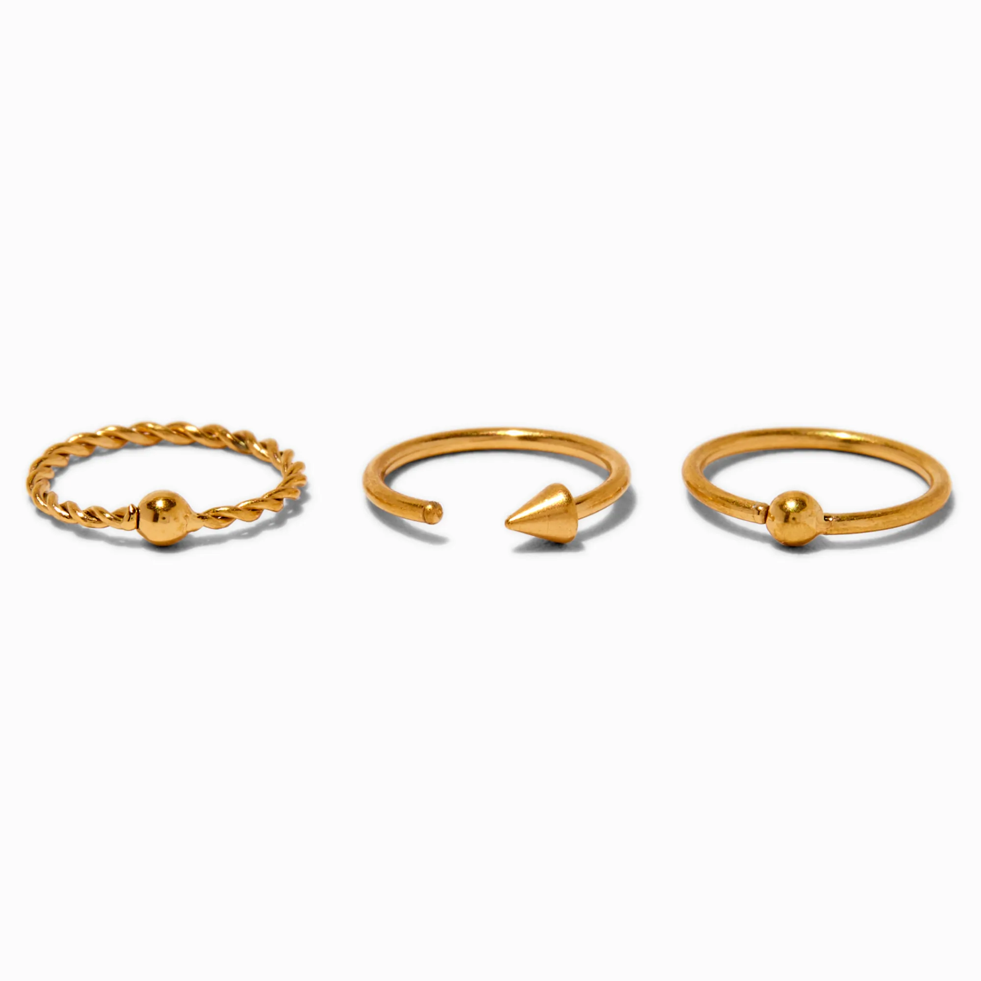 Claire's Bijoux De Piercing-Anneaux 0,8 mm motifs pointe torsades en titane couleur dorée - Lot de 3
