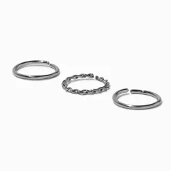 Claire's Bijoux Premium|Bijoux De Piercing-Anneaux pour piercing de nez 0,8 mm lisses et torsadés en titane couleur argentée - Lot de 3