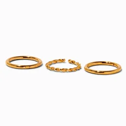 Claire's Bijoux De Piercing-Anneaux pour piercing de nez 1,0 mm lisses et torsadés en titane couleur dorée - Lot de 3