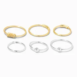 Claire's Bijoux Premium|Bijoux De Piercing-Anneaux pour piercing de nez perlés 0,6 mm couleur argentée en métaux mixtes - Lot de 6