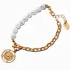 Claire's Bracelets-Antiqued Coin Mixed Pearl Chain Bracelet