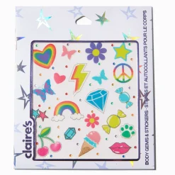 Claire's Paillettes Et Bijoux De Peau-Autocollants pour le corps styles variés arc-en-ciel