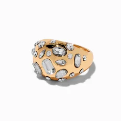 Claire's Bagues-Bague de caractère bulle avec strass variés couleur dorée