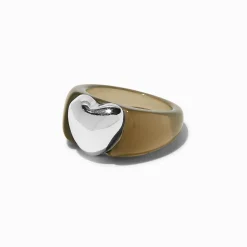 Claire's Bagues-Bague en acrylique noir transparent cœur couleur argentée