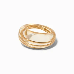 Claire's Bagues-Bague en acrylique transparent enveloppante en fil métallique couleur dorée
