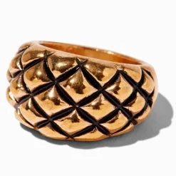 Claire's Bagues-Bague en forme de dôme matelassée noire et couleur dorée