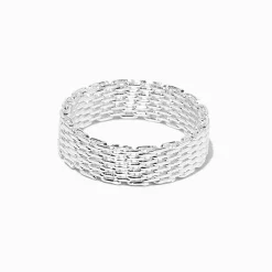 Claire's Bagues-Bague maille tressée couleur argentée