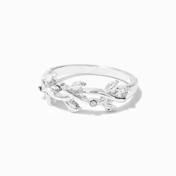 Claire's Bagues-Bague motif feuille de vigne décorée couleur argentée