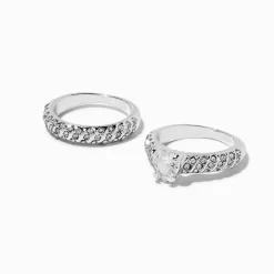 Claire's Clous D'oreilles|Bagues-Bagues cœur en zircon cubique couleur argentée - Lot de 2