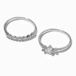 Claire's Bagues-Bagues cœur en zircon cubique d’imitation couleur argentée - Lot de 2