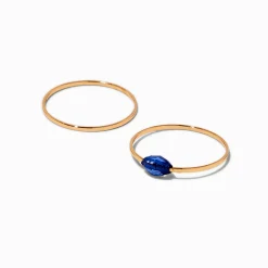 Claire's Bagues-Bagues empilées couleur dorée strass bleu - Lot de 2