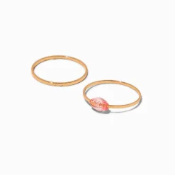 Claire's Bagues-Bagues empilées couleur dorée strass à facettes rose - Lot de 2
