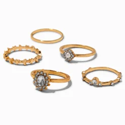 Claire's Bagues-Bagues en strass d'inspiration vintage couleur dorée - Lot de 5