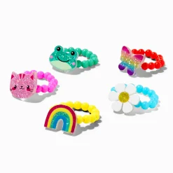 Claire's Bagues-Bagues élastiques perlées avec breloques créatures Claire's Club - Lot de 5