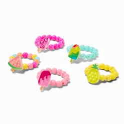 Claire's Bagues-Bagues élastiques perlées estivales Claire's Club - Lot de 5