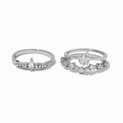 Claire's Bagues-Bagues superposables célestes en zircon cubique couleur argentée - Lot de 2