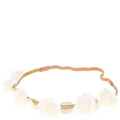 Claire's Bandeaux Et Serre-têtes|Fleurs Pour Cheveux-Bandeau à fleurs blanches et feuilles couleur doré