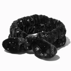 Claire's Bandeaux Et Serre-têtes-Bandeau noir à nœud pour maquillage avec étoiles couleur argentée