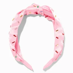 Claire's Bandeaux Et Serre-têtes-Bandeau rose noué avec strass vermicelles