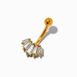 Claire's Clous D'oreilles|Bijoux Premium-Barre de nombril double en zircon cubique 1,6 mm en titane couleur dorée