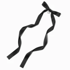 Claire's Noeuds Pour Cheveux|Barrettes Et Pinces-Barrette à longs pans satinée noire avec breloque cœur
