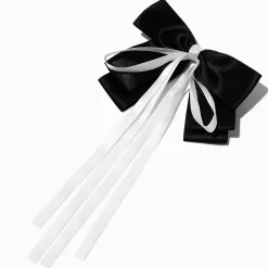 Claire's Noeuds Pour Cheveux|Barrettes Et Pinces-Barrette à nœud avec long ruban noire et blanche