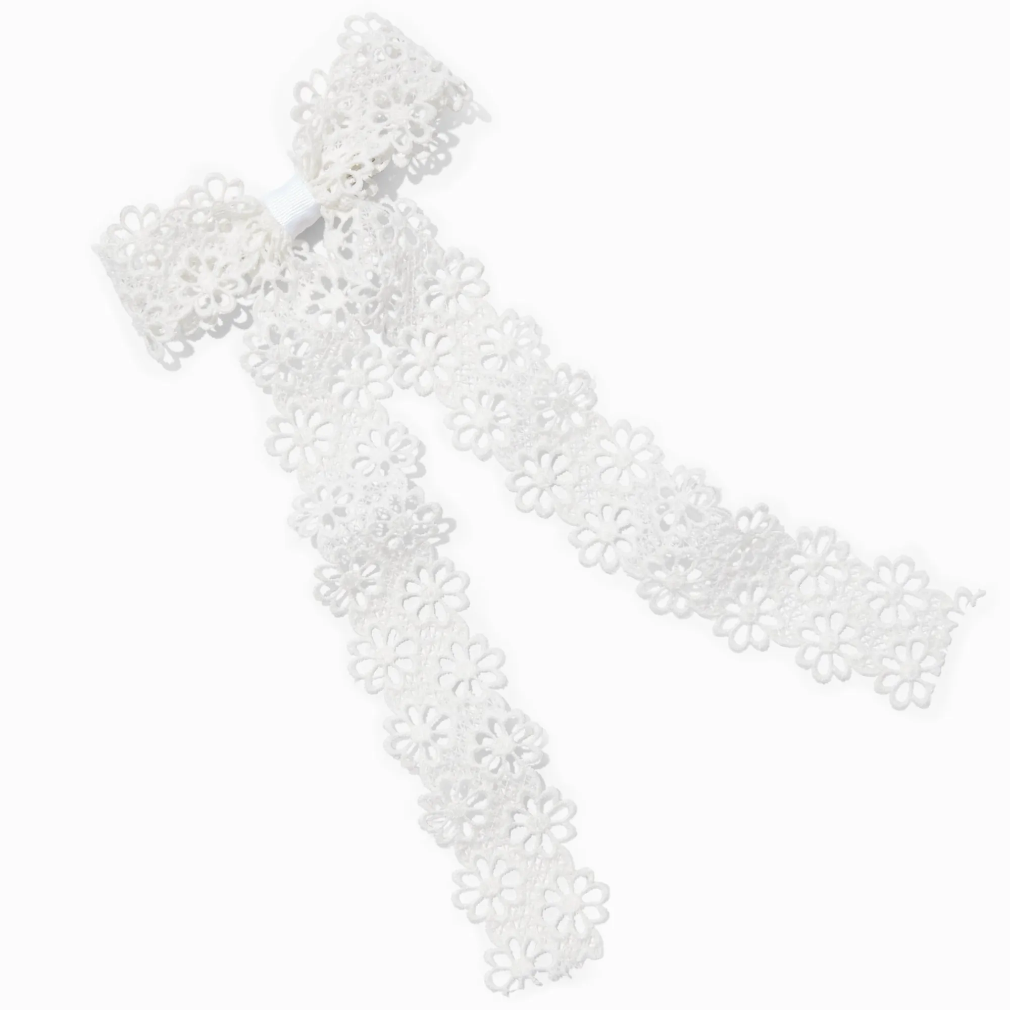 Claire's Noeuds Pour Cheveux|Barrettes Et Pinces-Barrette à nœud avec marguerites dentelle blanche