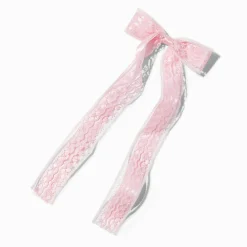 Claire's Noeuds Pour Cheveux|Barrettes Et Pinces-Barrette à nœud satinée dentelle rose tendre